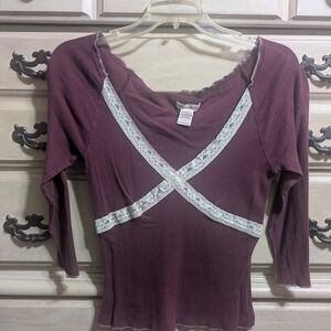 Abercrombie & Fitch Burgundy Lace-Trim Scoop Top